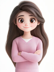 Poster - A charming portrait features a girl with big eyes and a sweet smile, showcasing her long hair against a soft, clean backdrop.