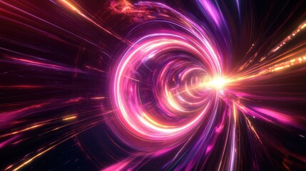 Poster - Luminous swirl trail effect in a dark space, featuring radiant neon lines and a glowing lens flare, creating a magical and futuristic atmosphere of swirling energy