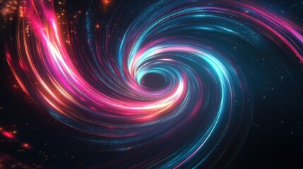 Poster - Luminous swirl trail effect in a dark space, featuring radiant neon lines and a glowing lens flare, creating a magical and futuristic atmosphere of swirling energy