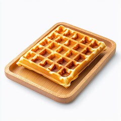 Waffle on a wooden tray, isolated on a white background, combining a rustic charm with a warm, inviting appearance.