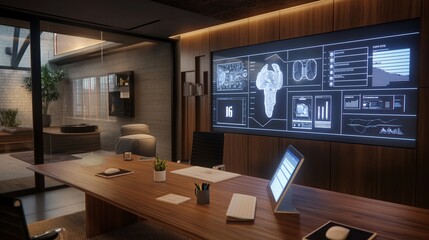 Poster - Modern Office with Advanced Technology and Data Display