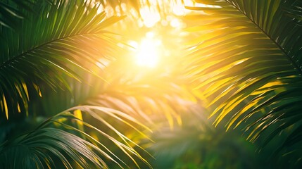 Sticker - Palm leaves against a backdrop of golden sunset.