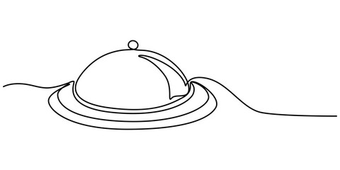 Fototapete - Banquet Service Continuous Line Editable Stroke Line, Continuous Line Drawing of Serving Icon. Hand Drawn Symbol Vector Illustration, Continuous one line drawing Catering dish serving Vector