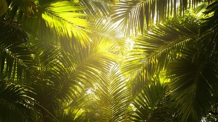 Sticker - Palm tree leaves viewed from below with sunlight shining through.