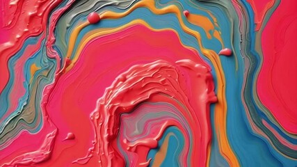 Aufkleber - Relief strokes of bright color in red-blue and orange flow and blend in abstract animation, creating composition with a sense of textural depth