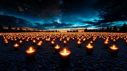 Canvas Print - Tranquil Candlelit Landscape Under Starry Sky