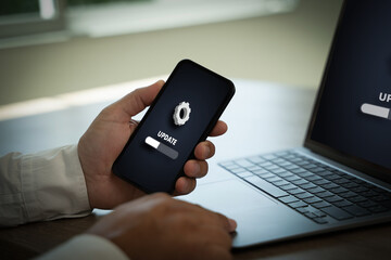 Fototapete - installing software update process upgrade technology concept, software update