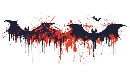 Wall Mural - Spooky Halloween Text Font Featuring Bats, Cobwebs, and Dripping Effects, Designed with High Contrast Against a Clean White Background, Perfect for Halloween Decorations, Invitations