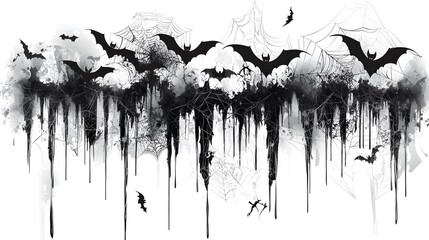 Wall Mural - Spooky Halloween Text Font Featuring Bats, Cobwebs, and Dripping Effects, Designed with High Contrast Against a Clean White Background, Perfect for Halloween Decorations, Invitations