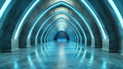 Poster - Experience a dark tunnel with a futuristic vibe, captured in a seamless 3degree panoramic 3D rendering.