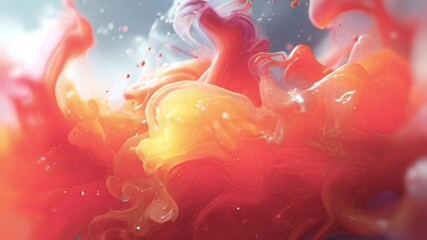 Aufkleber - Animation of a fluid, wave-like flow of liquid mass shimmering in shades of orange, pink and blue. Light accents add dynamism and emphasize the magical atmosphere