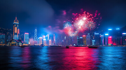 Fireworks illuminate Hong Kong's skyline during the night celebrations