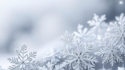 Wall Mural - Christmas winter background with snowflakes and copy space