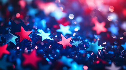 Colorful red, white, and blue stars decorate a vibrant, festive celebration