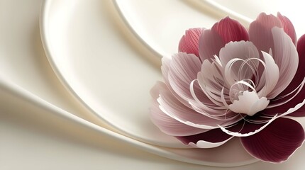Marron and white color flower soft blurred silk leaf white background .