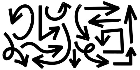 Leinwandbilder - Set of Hand drawn vector arrows doodle on white background. Bold brush drawn arrows. design element vector illustration.