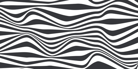 Poster - Abstract horizontal background with dynamic waves. Trendy vector illustration in style retro 60s, 70s. White and black colors	