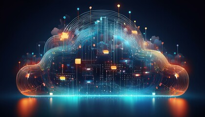 internet and big data connection for cloud storage, artificial intelligence and coding