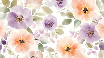 Poster - A delicate watercolor floral pattern featuring soft pastel hues of purple and peach.