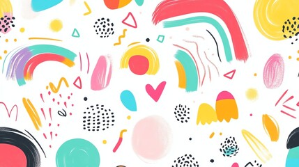 Poster - A vibrant and playful abstract pattern featuring colorful shapes, lines, and dots.