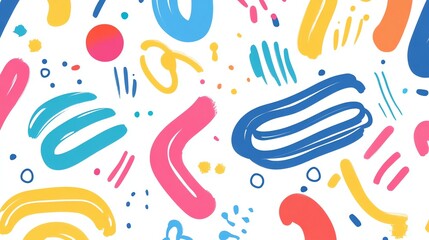 Poster - A vibrant and playful abstract pattern featuring bold strokes of color in yellow, blue, pink, and red.