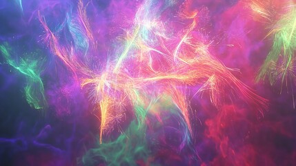 Wall Mural - A stunning 3D rendering of dynamic fireworks bursting in a vibrant display against a colorful background. 