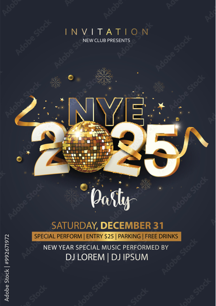 2025 Happy New Year club poster Background for your Flyers and
