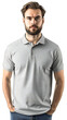 © NguyenBa - Man in Gray Polo Shirt - Professional Studio Photography - Isolated Background. AI Generated