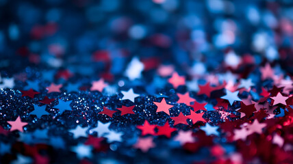 Poster - Colorful star confetti scattered on a dark surface, creating a festive atmosphere during celebration