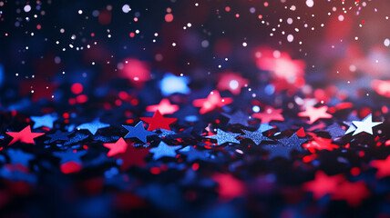 Poster - Colorful star confetti scattered on a dark surface celebrating a festive occasion at night