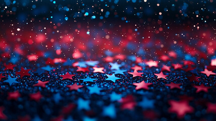 Poster - Colorful star confetti scattered on a shimmering surface during a festive celebration