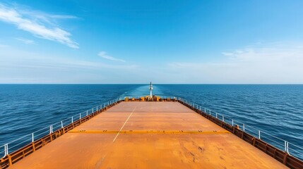 Deck of a large cargo ship, containers being secured, logistics operations ongoing, dynamic sea surroundings