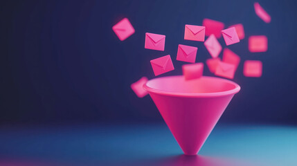 Poster - dynamic 3D funnel channels flow of emails, converting them into organized data