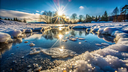 Canvas Print - winter landscape with ice on frozen lake