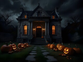 Wall Mural - Haunted Halloween House with Decoration