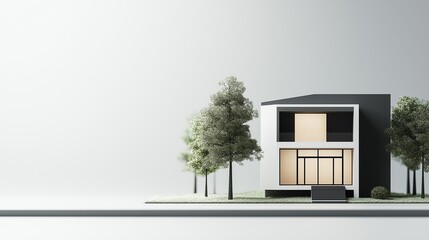 Wall Mural - A modern minimalist house on a white background. 