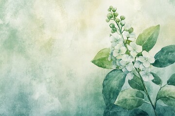 Canvas Print - A charming watercolor depiction of a wildflower, painted in gentle light green tones with rich green foliage.