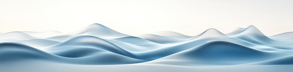 Wall Mural - Abstract blue and white landscape with soft flowing hills and white background.