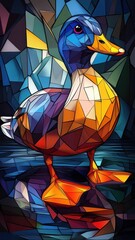 Duck in a stylized 3D illustration, featuring modern geometric shapes and vibrant colors for a contemporary and artistic representation.