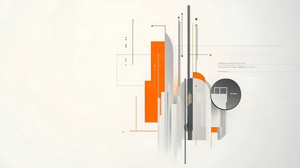 Wall Mural - Abstract geometric shapes in orange, grey, and black against a white background.