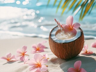 Poster - Coconut drink on beach