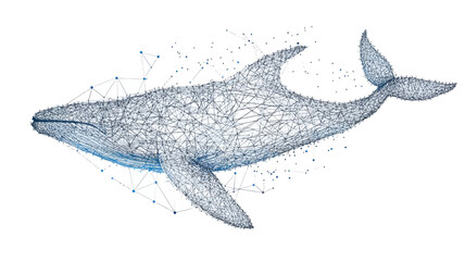 Poster - Blue Whale Low Poly Wireframe Vector, Abstract Geometric Triangle Art, Minimalist SVG, Marine Animal Digital Illustration, Technology and Nature Fusion, Origami Style Large Sea Creature Graphic