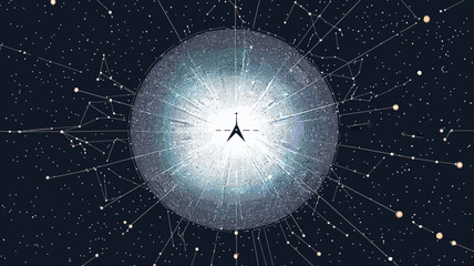 Poster - abstract mash line point target with starry universe background - minimalist business vector illustr