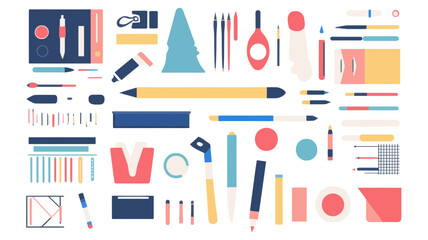 Poster - flat design illustration of graphic designer tools and items - professional, creative workspace esse