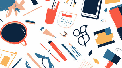Poster - flat design graphic designer tools and office items illustration - creative workspace essentials, st