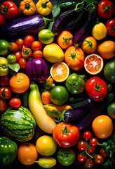 Wall Mural - vibrant arrangement colorful fruits vegetables showcasing lively palette bounty, fresh, organic, produce, healthy, nature, display, variety, edible