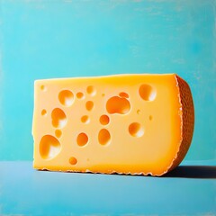 Poster - A piece of cheese on a blue surface