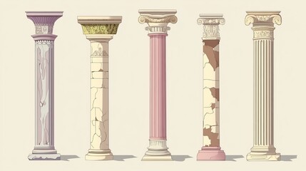 Wall Mural - cartoonish pillars and antique architecture columns reminiscent of ancient roman temples. a collecti