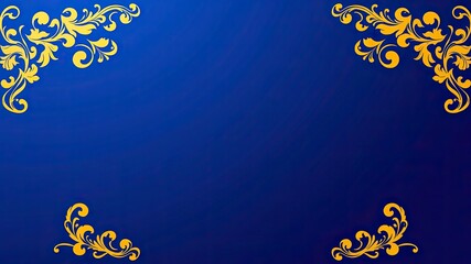 Wall Mural - Blue banner, yellow lines on a black background, Blue luxury banner, and golden border.