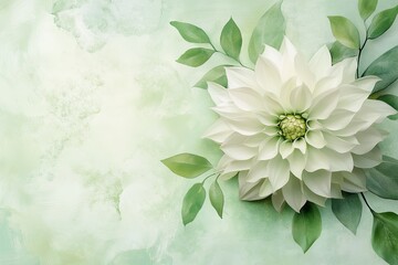 Wall Mural - A serene composition of a single flower with petals in light green hues, surrounded by vibrant green leaves.